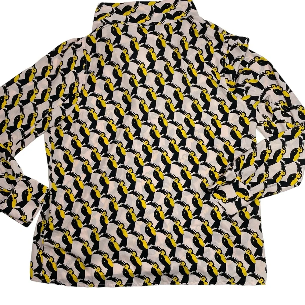 Avec Les Filles pink toucan print blouse neck bow button down sz xl - Picture 10 of 10
